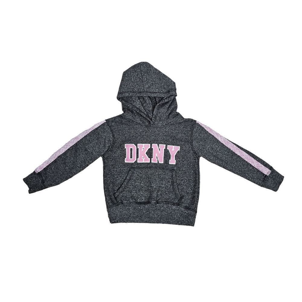 DKNY Kids Logo Hoodie Sweater with Pocket Grey and Pink Size 5